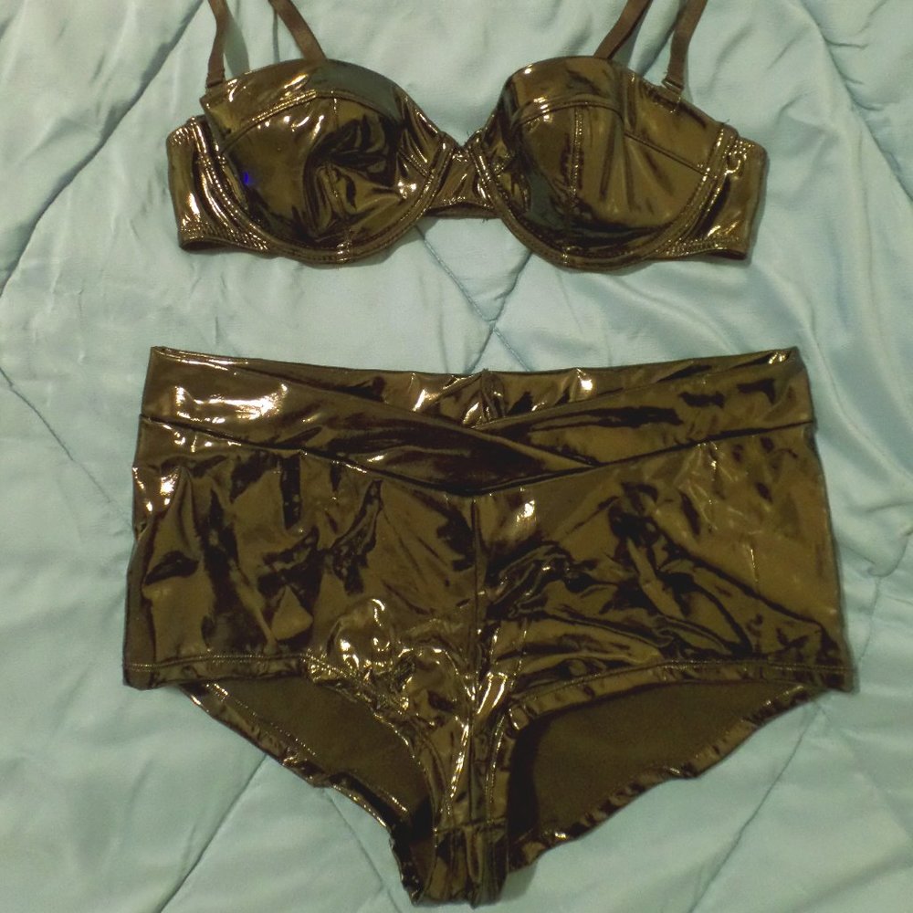 Forever 21 faux patent leather bra and panty/short